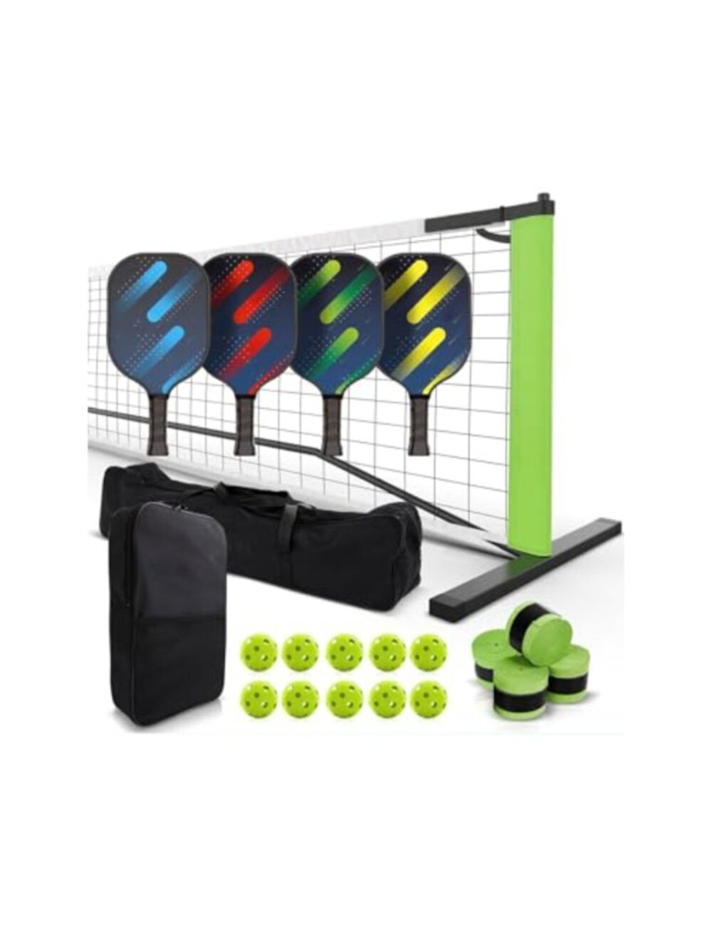 Portable 22FT Pickleball Net Set 4 Fiberglass Paddles 10 Balls Carry Bag